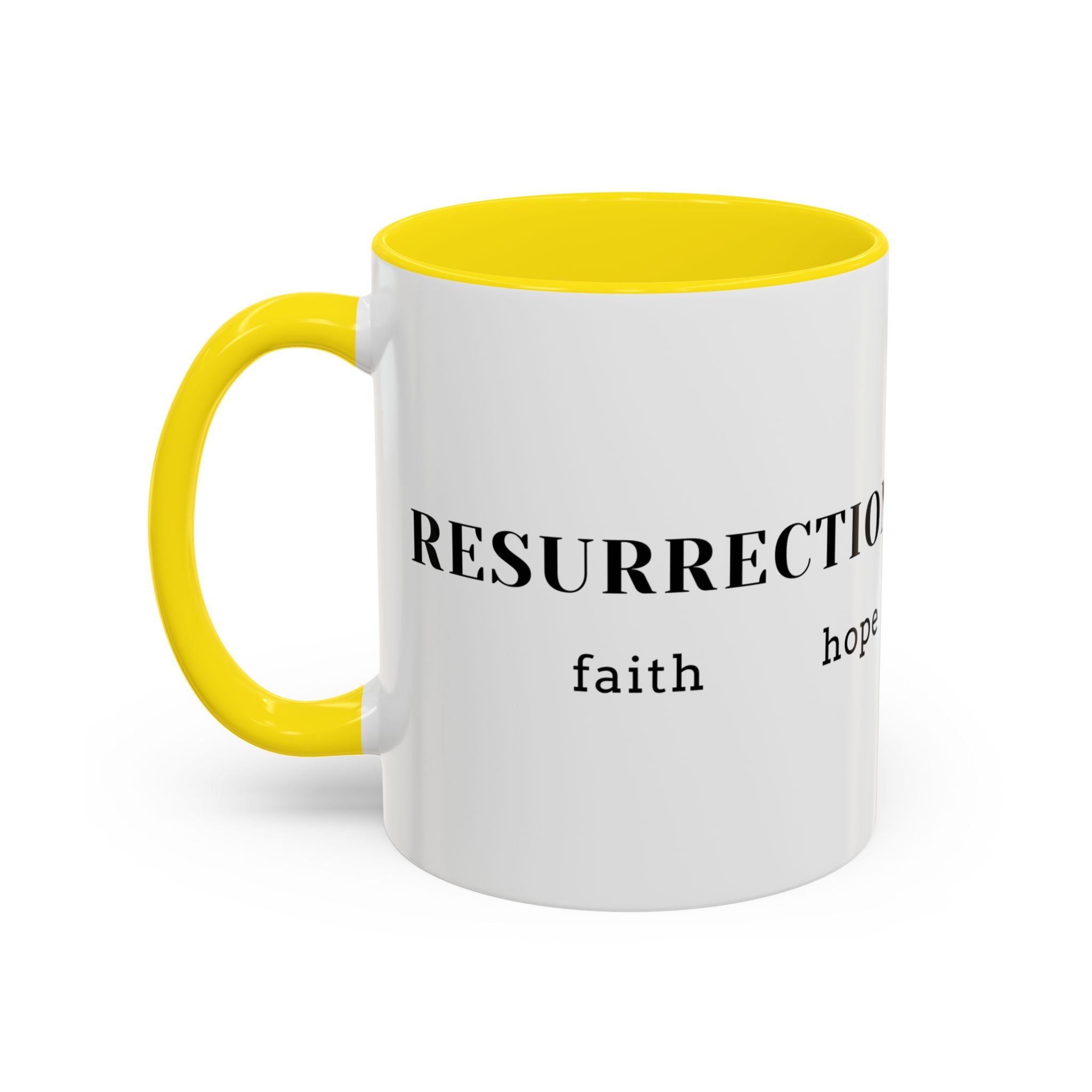 Faith Collection Accent Coffee Mug — Hope, Love, Charity Black-Trim Ceramic Mug