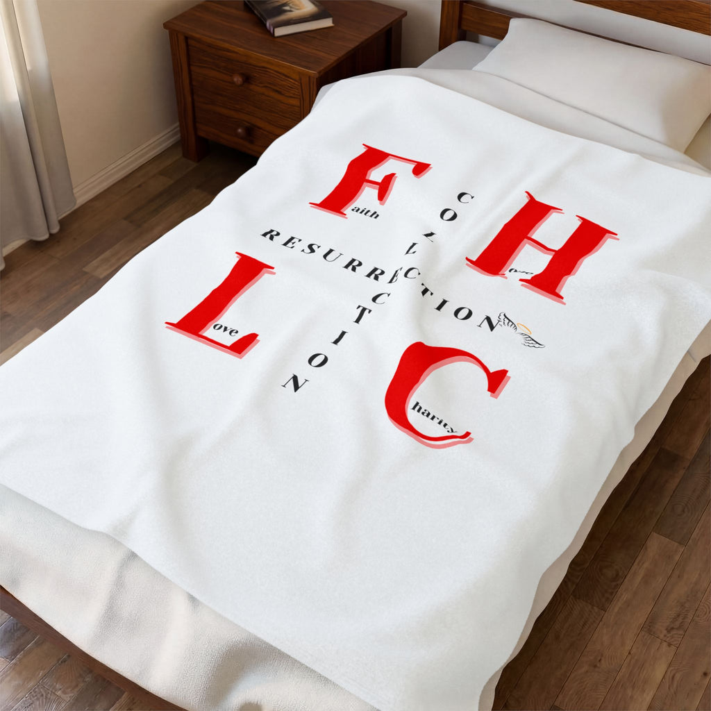 Resurrection Collection Velveteen Plush Blanket — Faith, Hope, Love Design