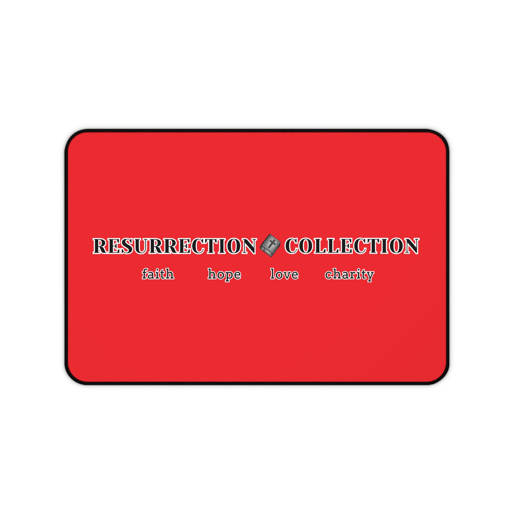 Resurrection Collection Desk Mat — 'Faith Hope Love Charity' Red Office Mouse Pad