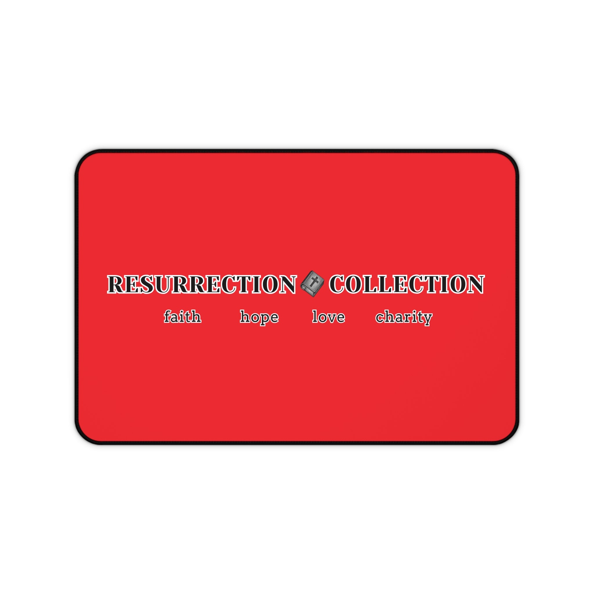 Resurrection Collection Desk Mat — 'Faith Hope Love Charity' Red Office Mouse Pad