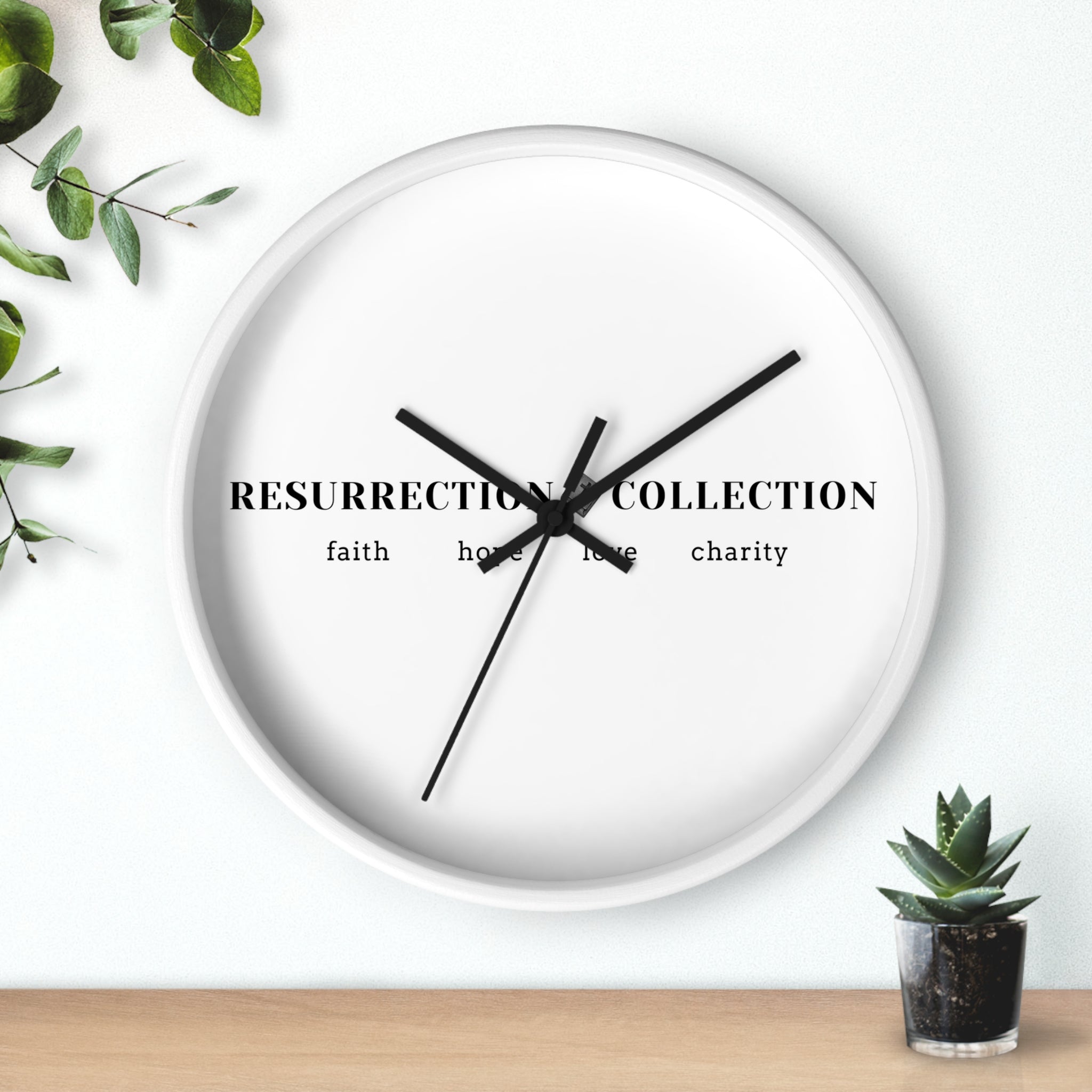 Resurrection Collection Wall Clock — Faith Hope Love Charity Minimalist Decor