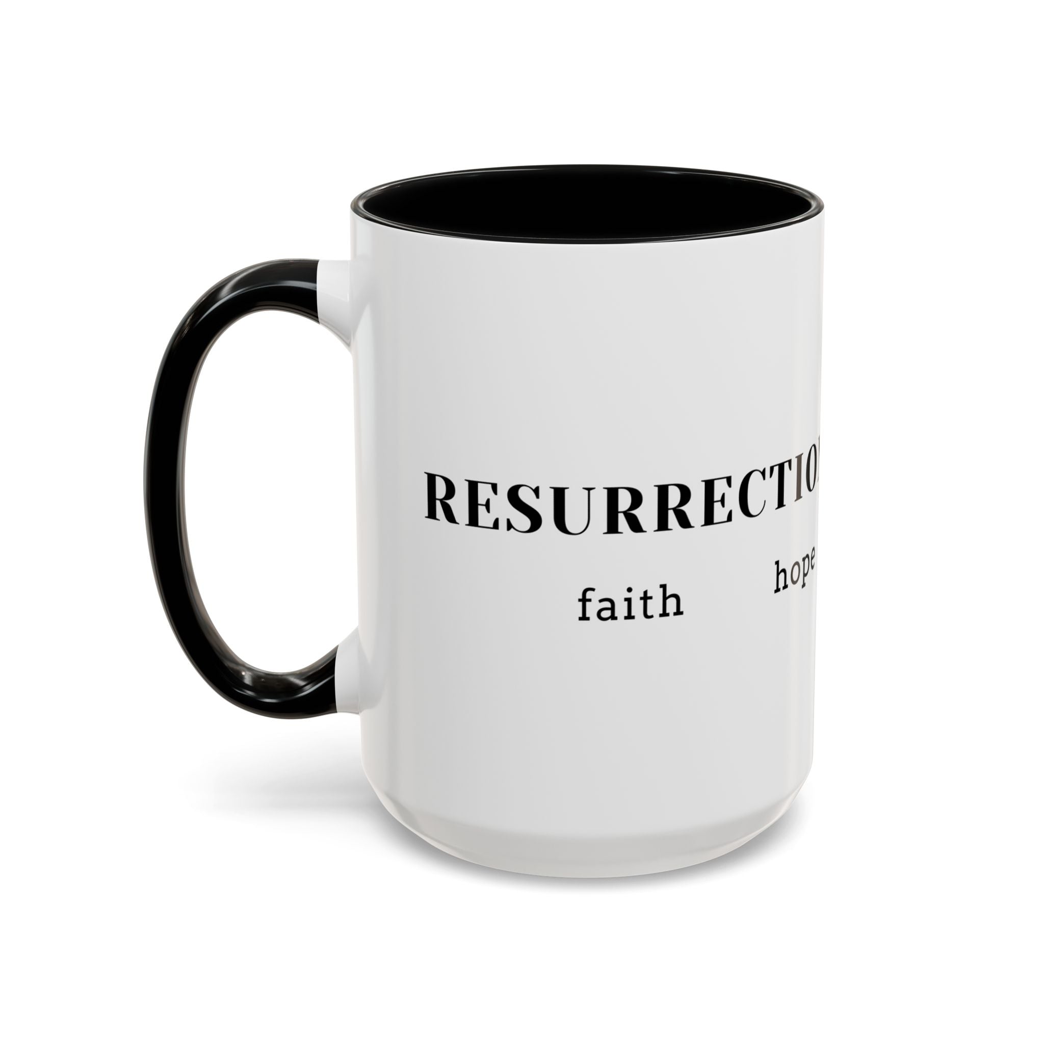 Faith Collection Accent Coffee Mug — Hope, Love, Charity Black-Trim Ceramic Mug