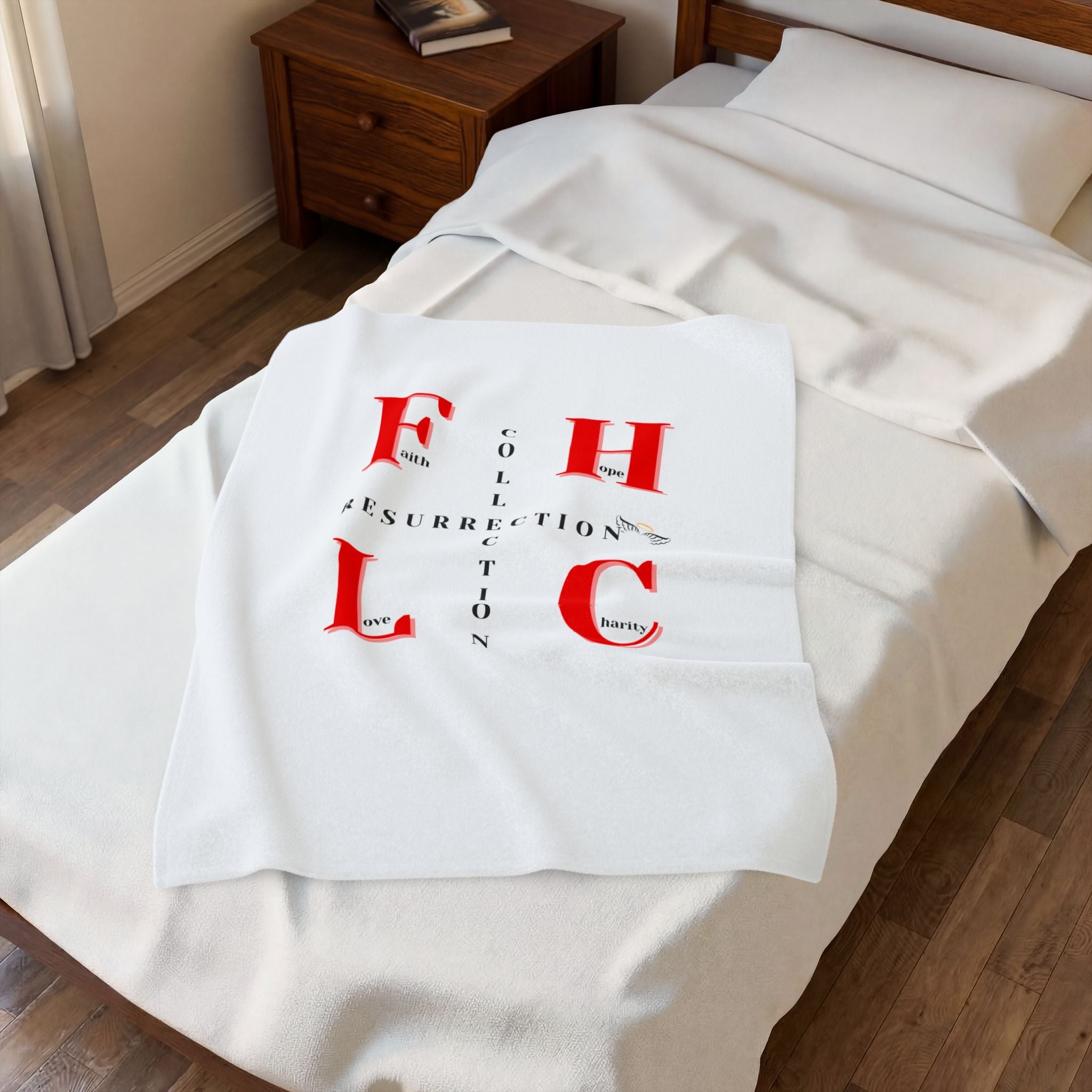 Resurrection Collection Velveteen Plush Blanket — Faith, Hope, Love Design