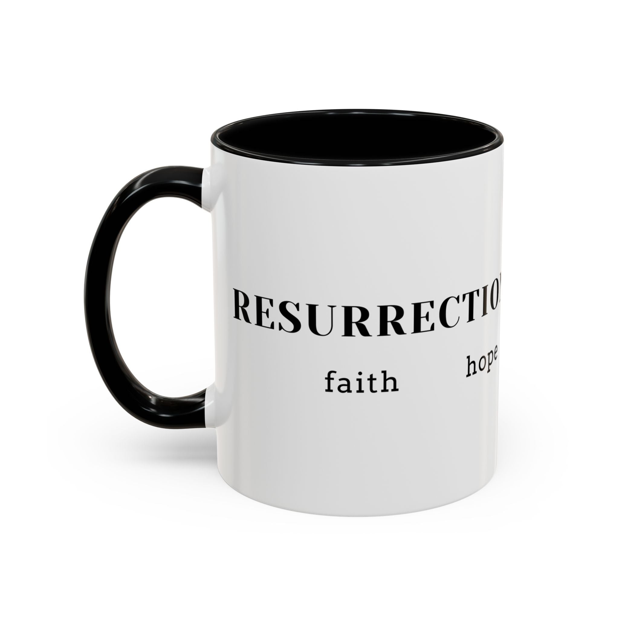 Faith Collection Accent Coffee Mug — Hope, Love, Charity Black-Trim Ceramic Mug