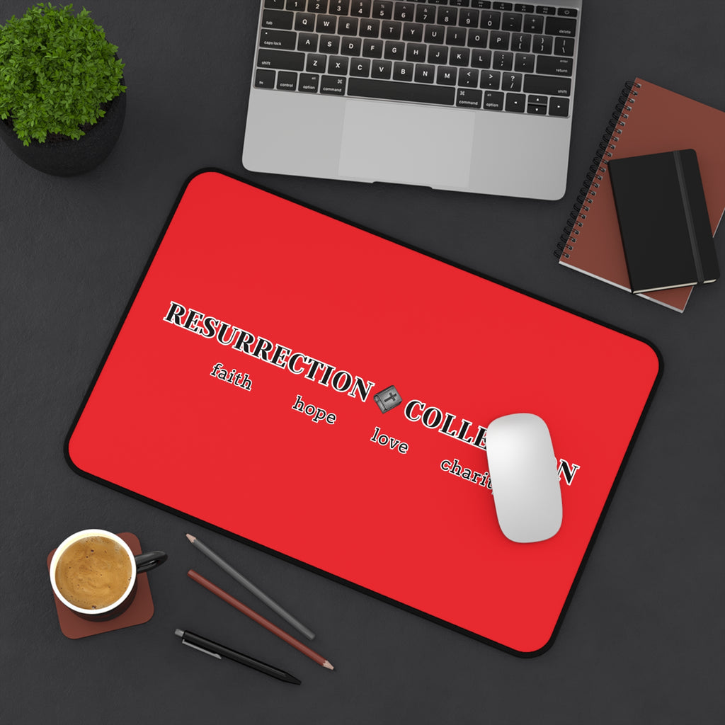 Resurrection Collection Desk Mat — 'Faith Hope Love Charity' Red Office Mouse Pad