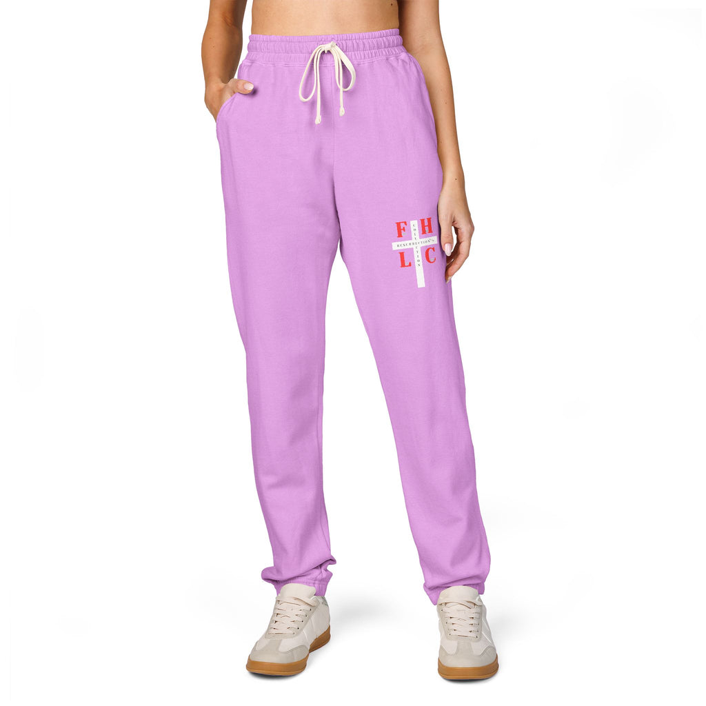 Cross & Roses Sweatpants — Religious Graphic Fleece Joggers