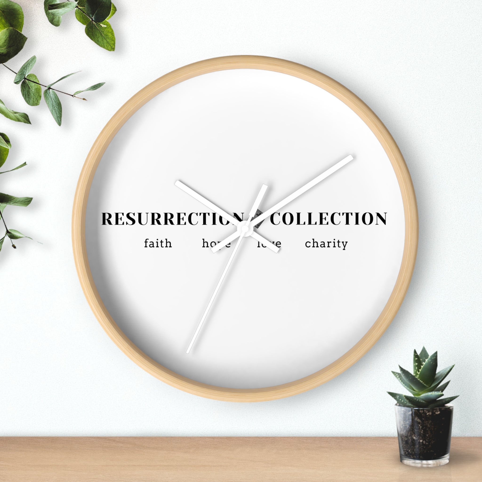 Resurrection Collection Wall Clock — Faith Hope Love Charity Minimalist Decor