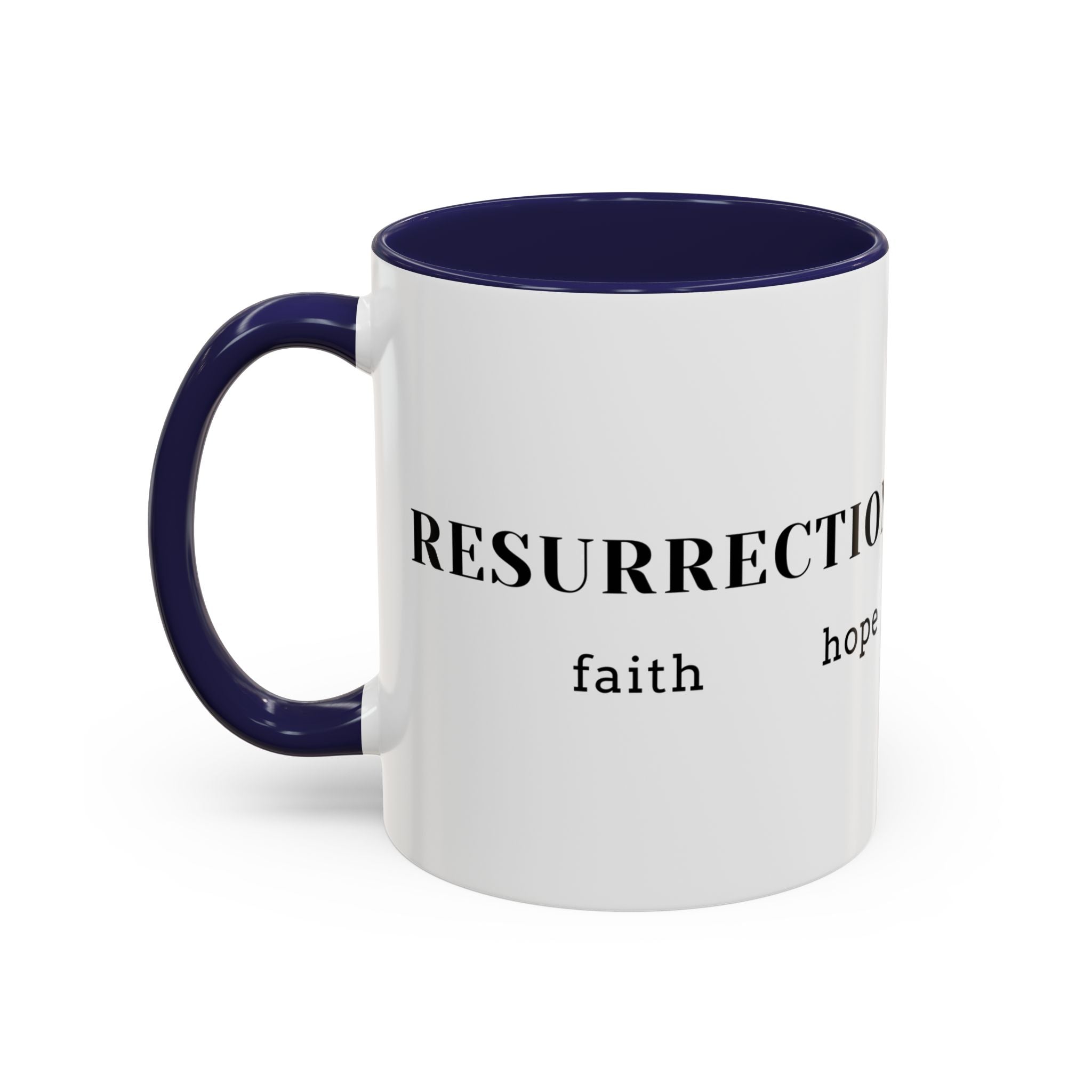 Faith Collection Accent Coffee Mug — Hope, Love, Charity Black-Trim Ceramic Mug