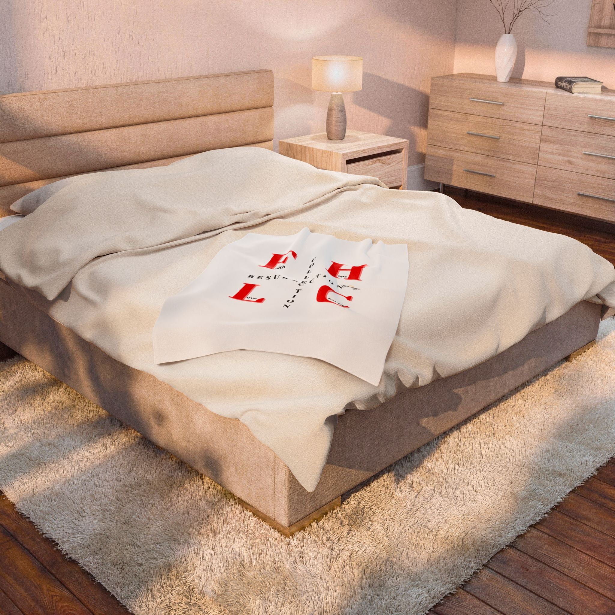 Resurrection Collection Velveteen Plush Blanket — Faith, Hope, Love Design
