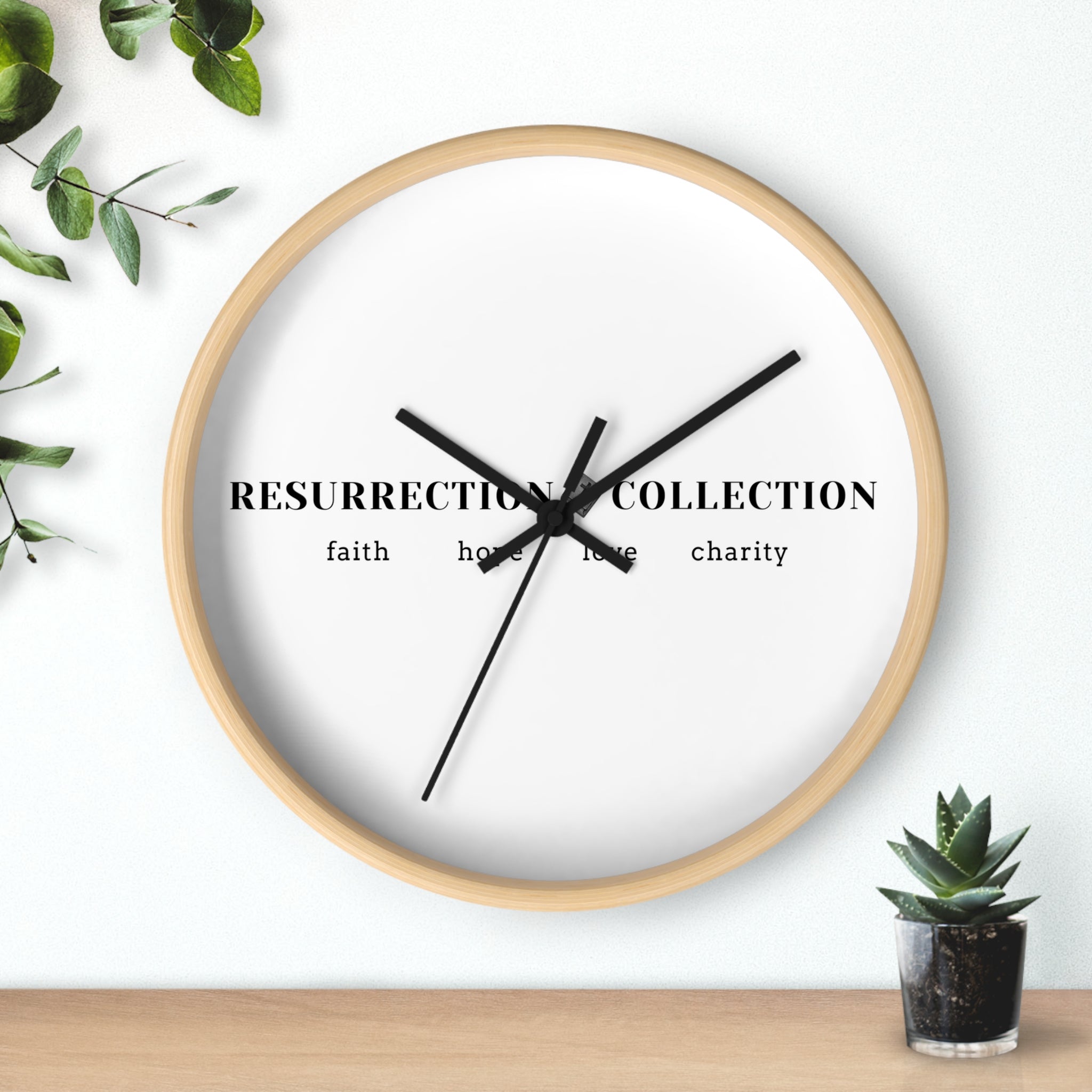 Resurrection Collection Wall Clock — Faith Hope Love Charity Minimalist Decor