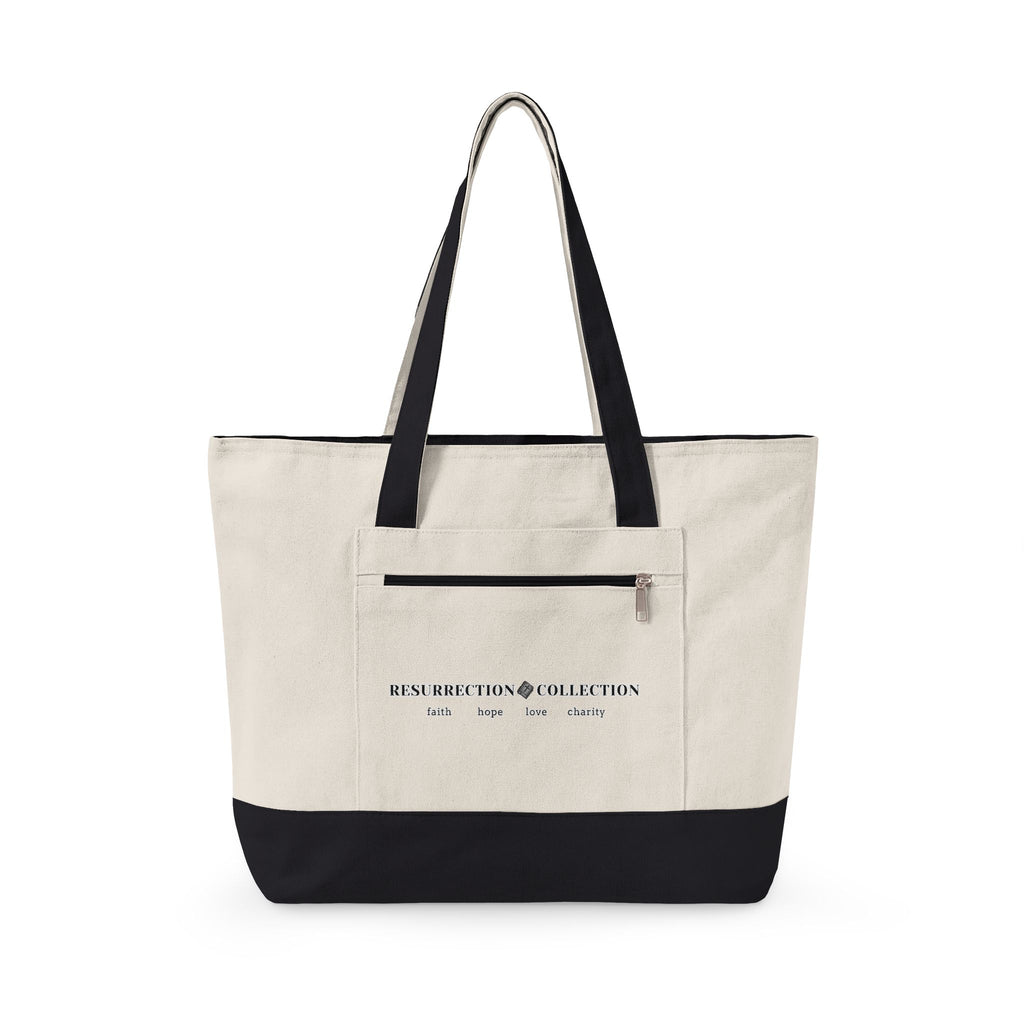 Canvas Zipper Tote Bag — Everyday Market Tote with Front Zip Pocket