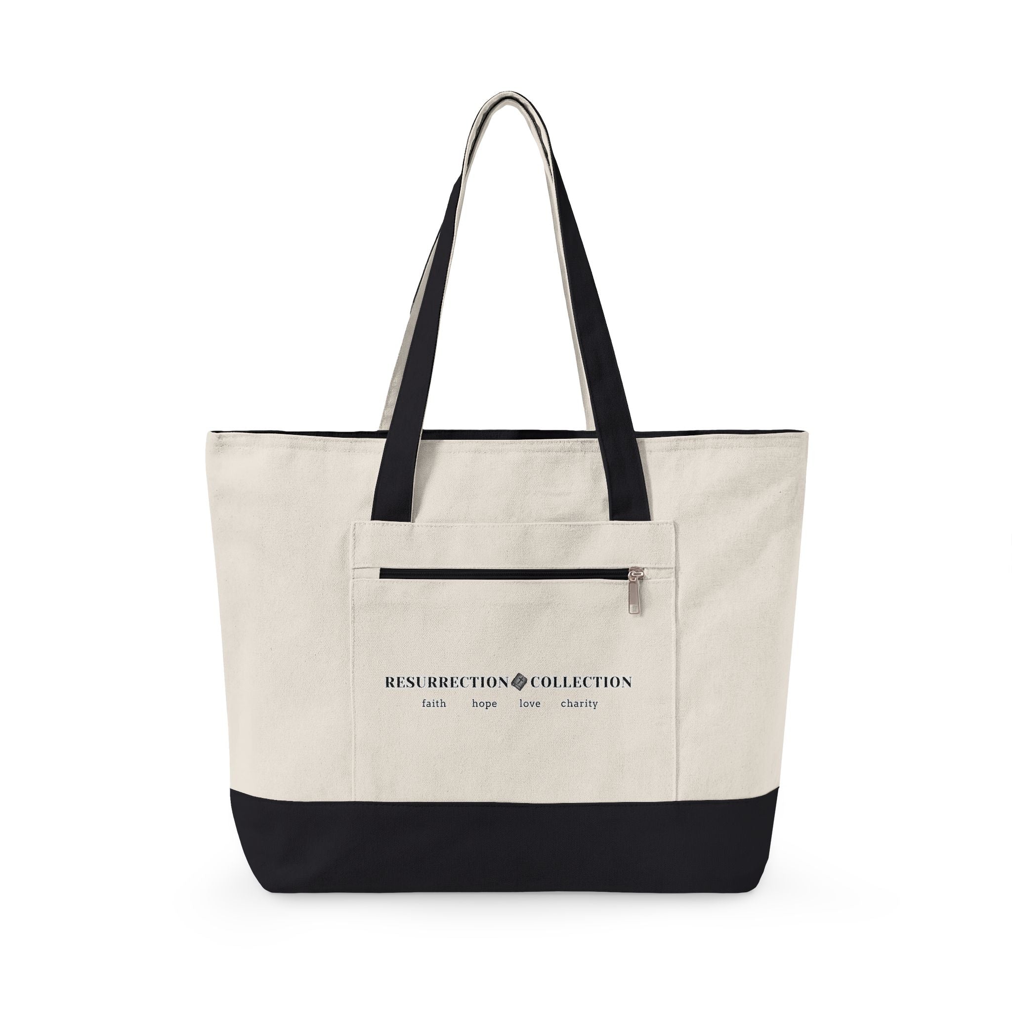 Canvas Zipper Tote Bag — Everyday Market Tote with Front Zip Pocket