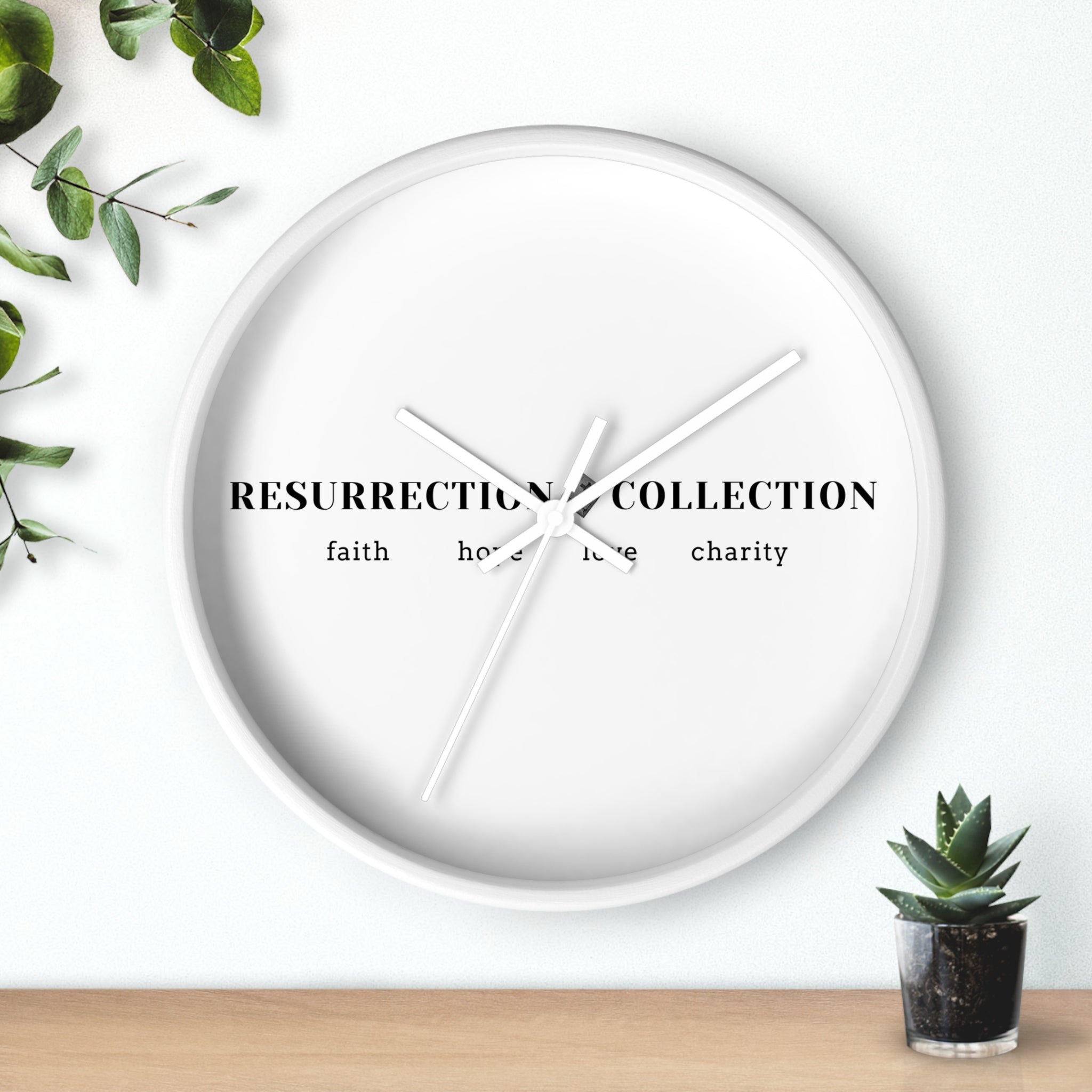 Resurrection Collection Wall Clock — Faith Hope Love Charity Minimalist Decor