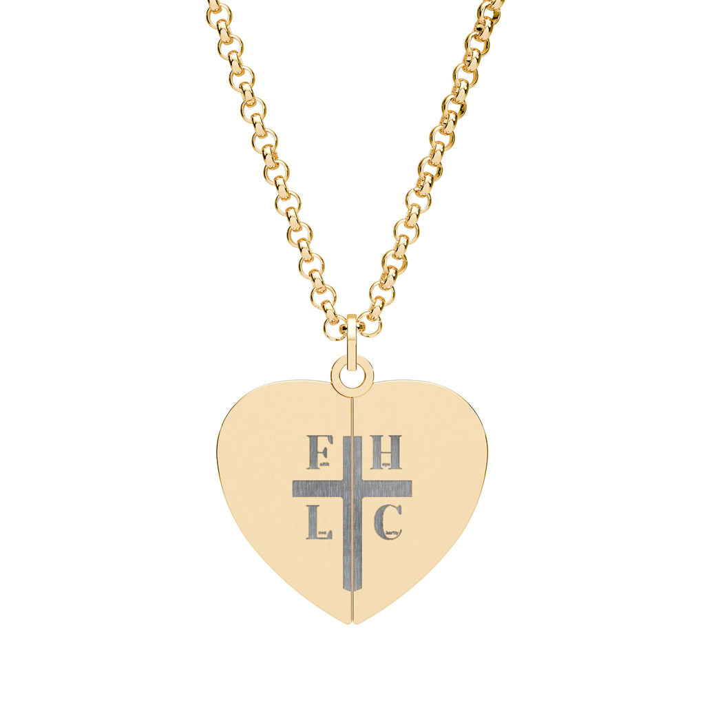 Hidden Message Engraved Heart Necklace — Secret Split Locket with Cross & Initials