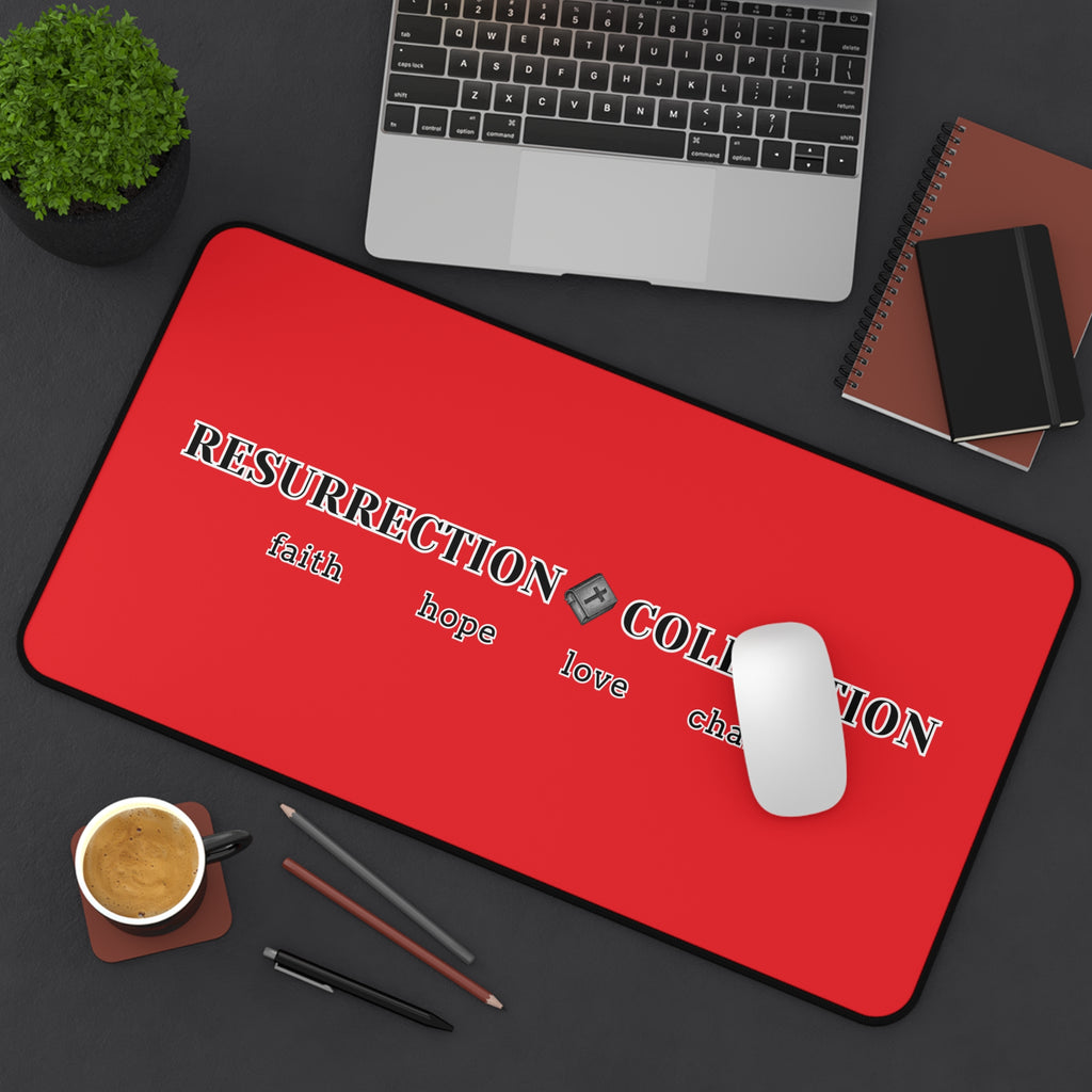 Resurrection Collection Desk Mat — 'Faith Hope Love Charity' Red Office Mouse Pad