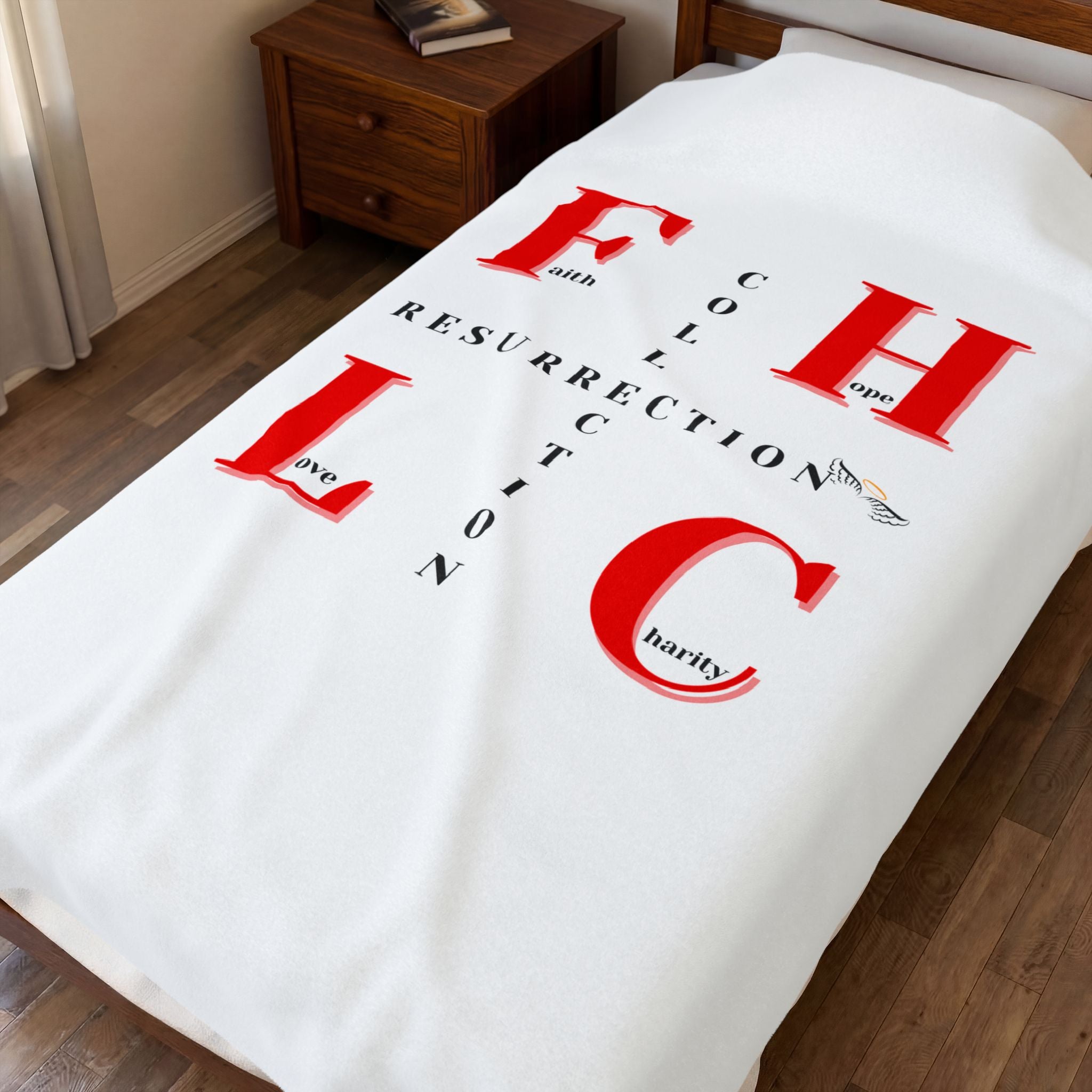 Resurrection Collection Velveteen Plush Blanket — Faith, Hope, Love Design